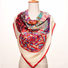Fashion floral print polyester square silk chiffon scarf